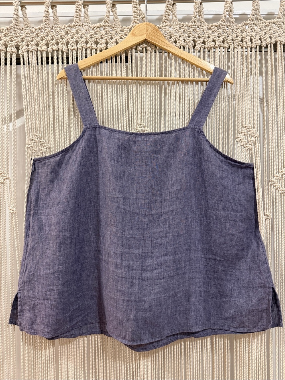 Eileen Fisher Organic Linen Square Neck Camisole Tank Top in Dusty Blue - Picture 6 of 7